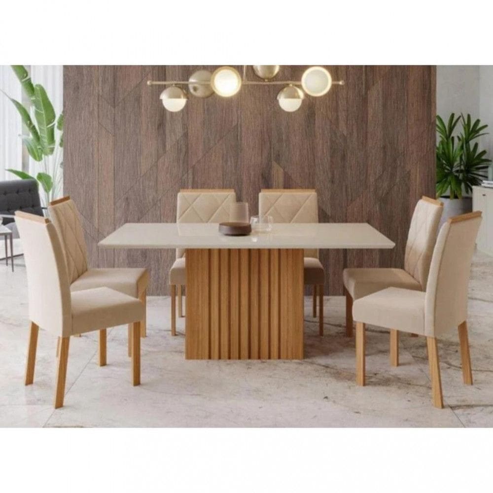 Conjunto Sala de Jantar Mesa Ana 180cm 6 Cadeira Fernanda Cimol