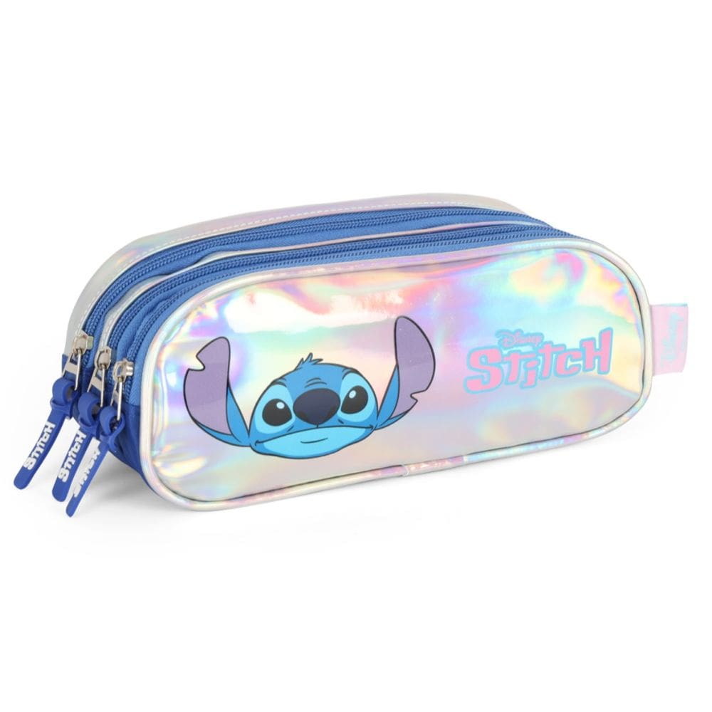 Estojo Infantil Feminino Prata Estampa Stitch 3 Repartições