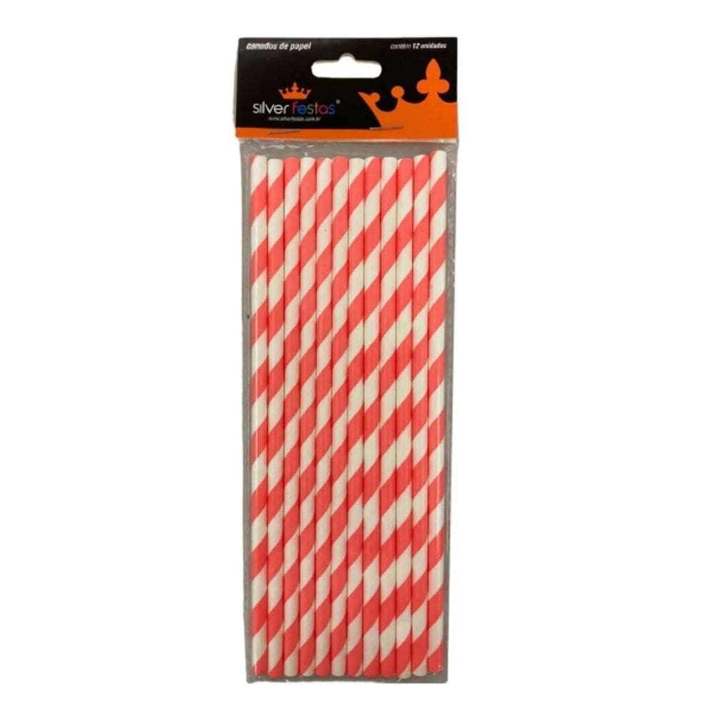 Canudo De Papel Listrado Vermelho Silver 12un