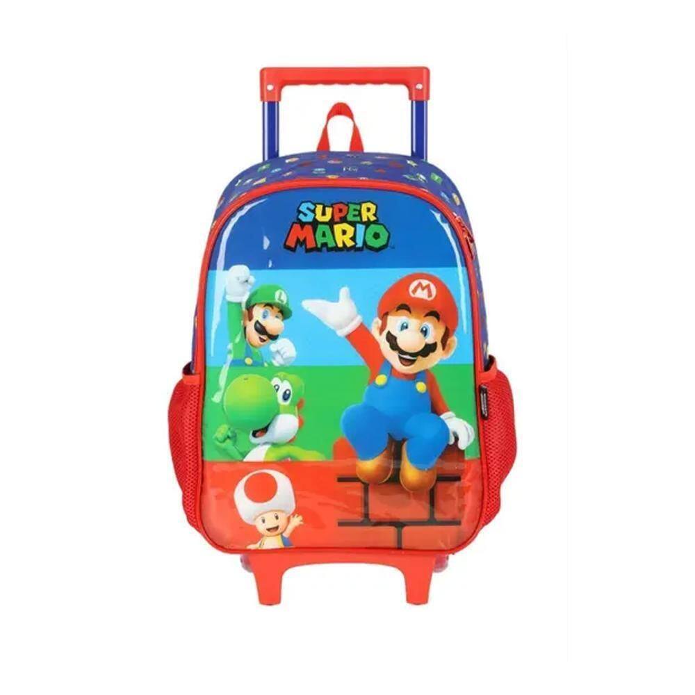 Mochila Escolar Rodinhas Lançamento S. Mario Vermelho Luxcel