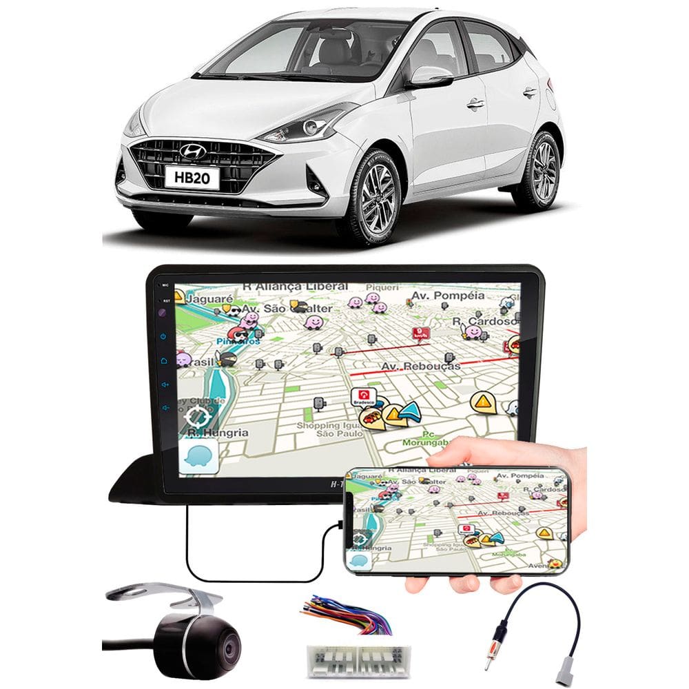 Multimídia 9" Polegadas Hyundai HB20 2020 2021 Espelhamento USB Bluetooth + Moldura Painel + Chicotes + Câmera de Ré
