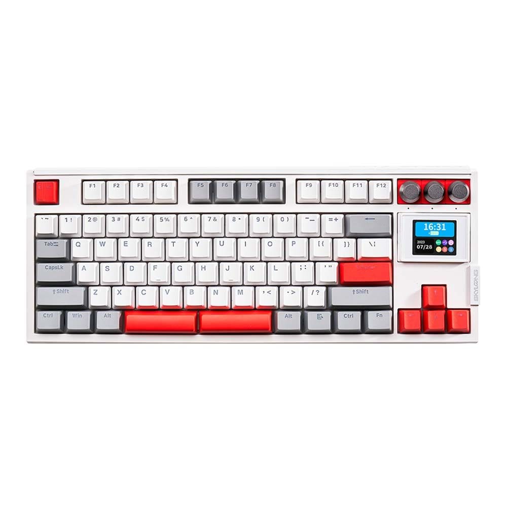 Teclado Gamer Mecanico Skyloong Gk87 Pro Grey White Red, Switch Ktt Red, 3 Modos, Rgb, Hot Swap, 4000Mah, Branco