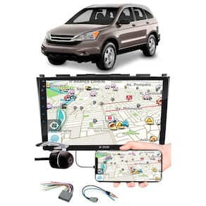 Multimídia 9" Polegadas Honda CRV 2008 à 2011 Espelhamento USB Bluetooth + Moldura Painel + Interface Volante + Chicotes + Câmera de Ré