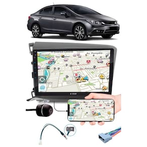 Multimídia 9" Polegadas Honda Civic 2012 à 2016 Espelhamento USB Bluetooth + Moldura Painel + Interface Volante + Chicotes + Câmera de Ré