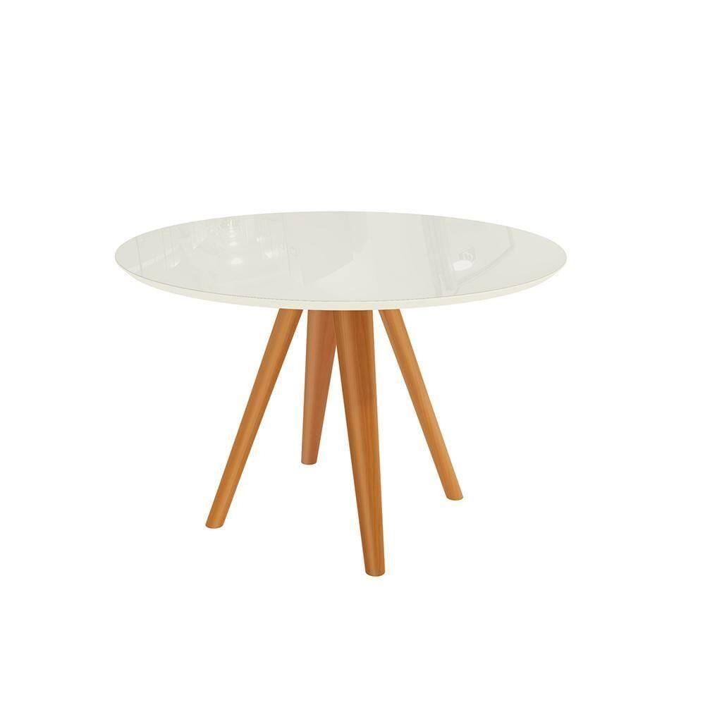 Mesa De Jantar Kappesberg Em Madeira Maciça Com Tampo De Vidro Off White 120cm