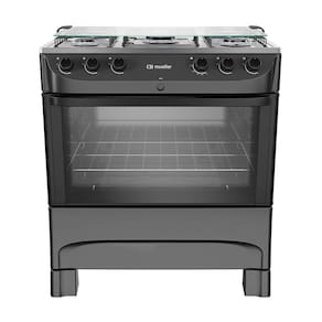 Fogão 5 Bocas a Gás Mueller MFI5BB Mesa Inox e Acendimento Automático Preto Fosco Bivolt