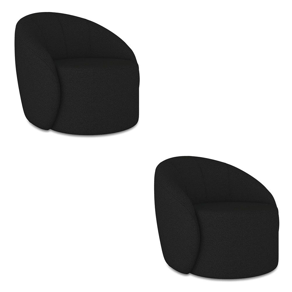 Poltrona Decorativa Orgânica Giratória Kit 2 Lua Linho Preto D03 - D`Rossi