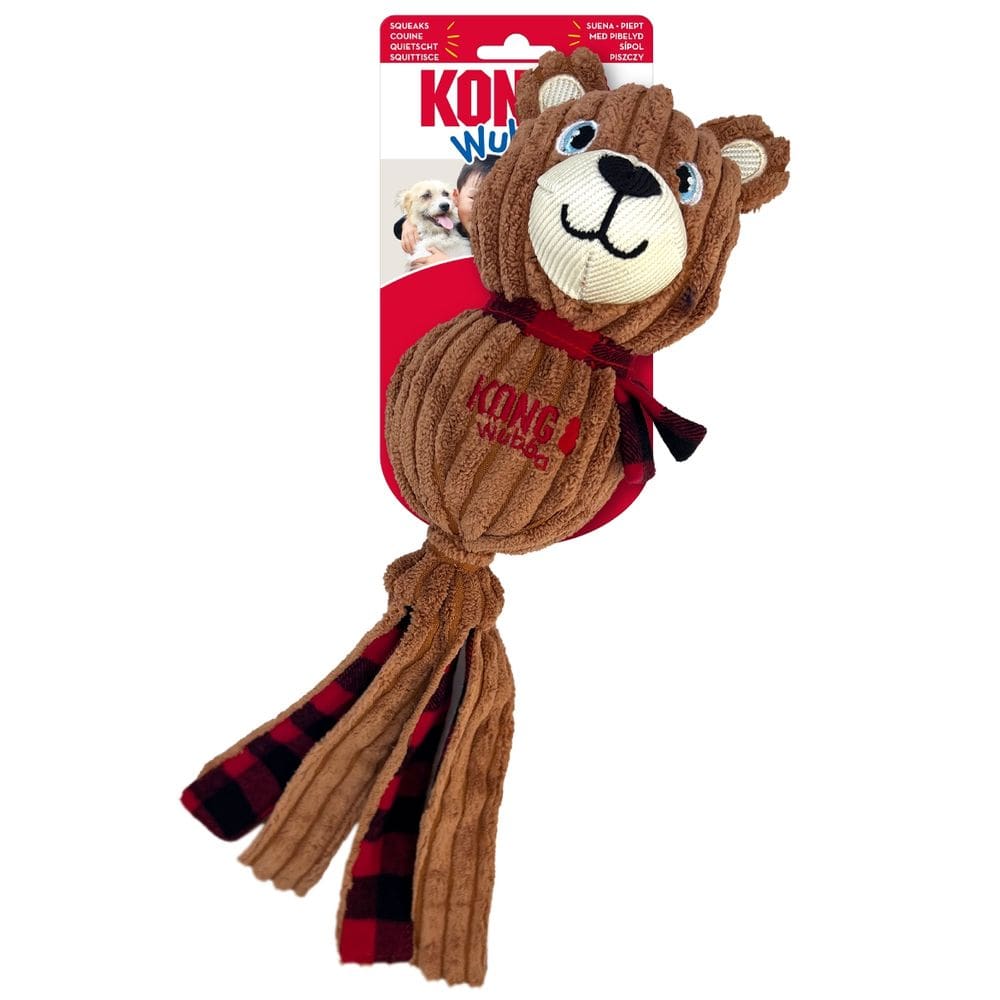 Pelucia Kong Holiday Wubba Corduroy Bear Brinquedo Cabo de Guerra com Apito Para Cães Grandes