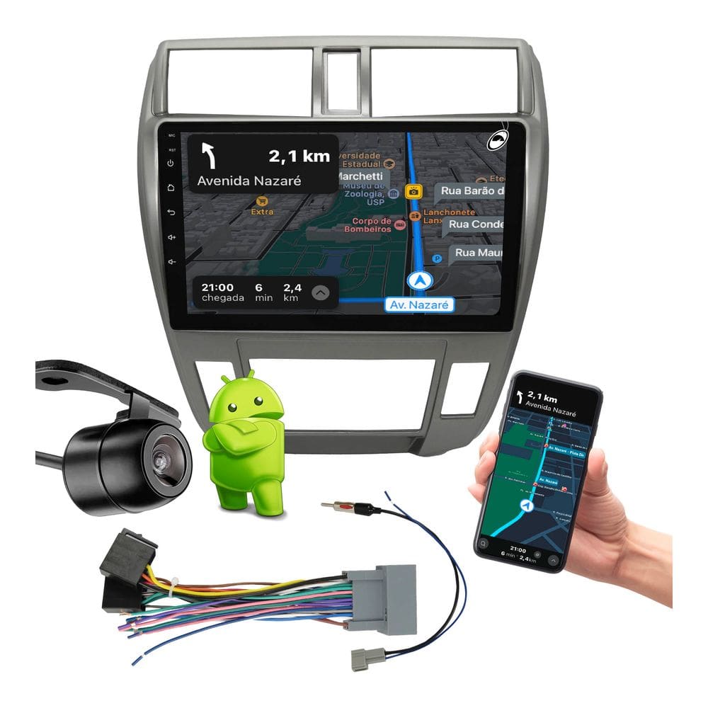 Multimidia 10" City 2008 a 2014 Ar Digital Android Auto CarPlay + Câmera de Ré