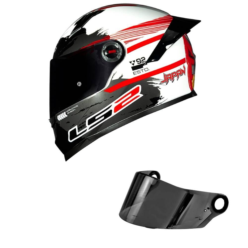 Capacete LS2 FF358 Classic S Japan Preto Branco e Vermelho Mais Viseira Fumê