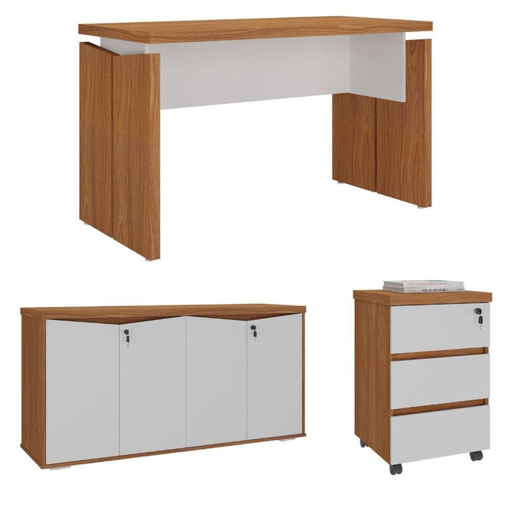 Conjunto Escritório: Mesa 6298+ Balcão 6292+ Gaveteiro 6296