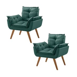 Kit 2 Poltronas em Veludo Base Palito Quadrada Opalla Prime Verde/Verde
