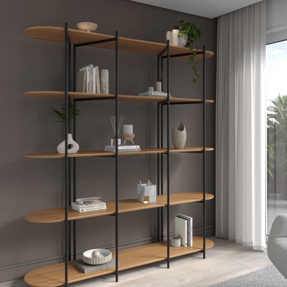 Estante Multiuso Livreiro Orgânica Industrial 195,8cmx180cm Canela/Preto