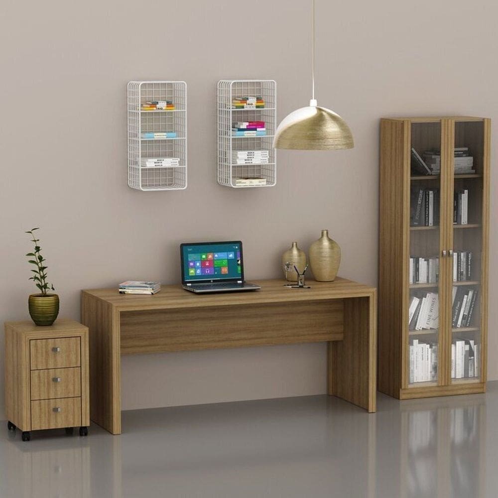 Conjunto para Escritório 1 Mesa 1 Armário 1 Gaveteiro Espresso Móveis Amendoa