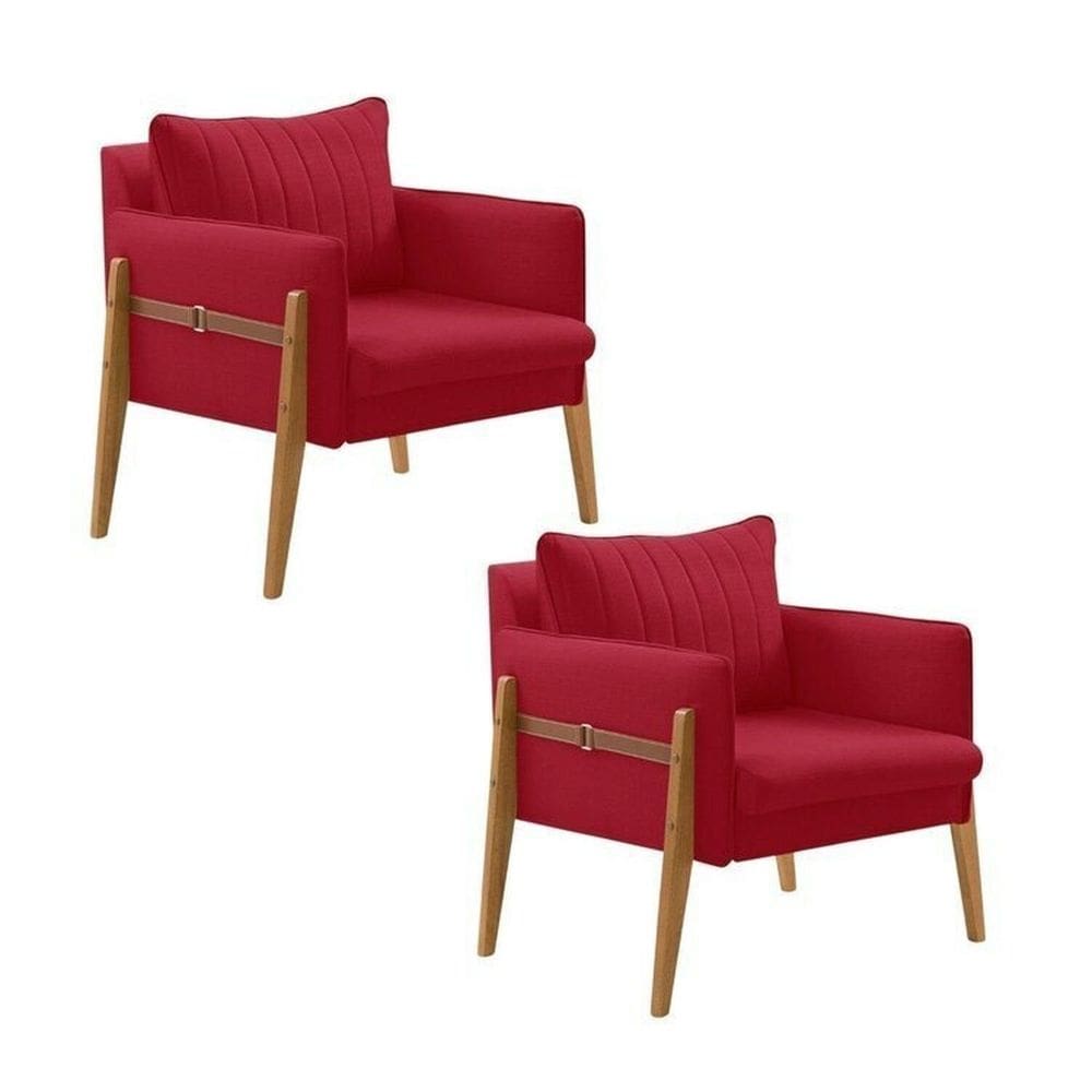Kit 2 Poltronas Decorativa para Sala de Estar Orion Vermelho/Vermelho