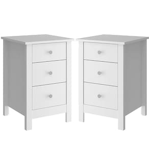 Kit 02 Mesas De Cabeceira 3 Gavetas 36 cm DM113 Branco Dtall