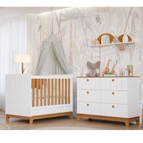 Conjunto Quarto de Bebê 1 Berço 1 Cômoda 6 Gavetas Chantilly Branco/Marrom