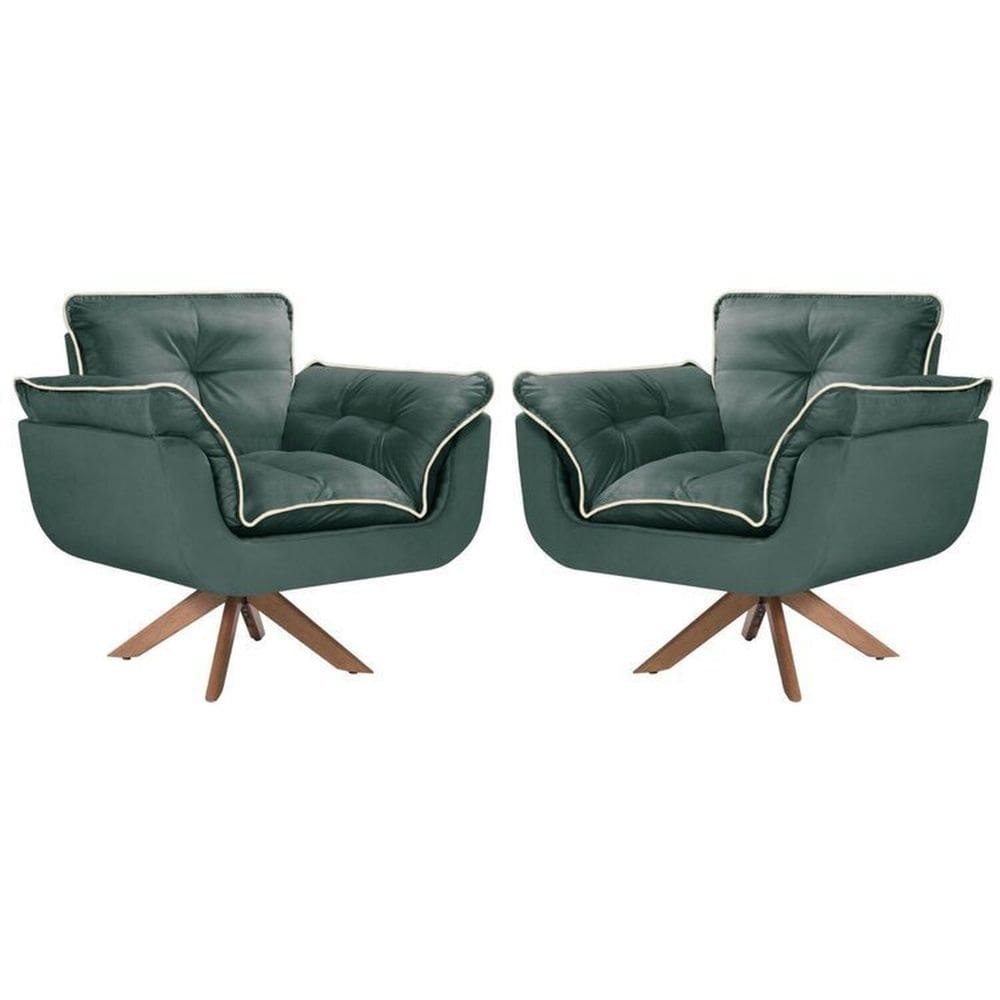 Kit 2 Poltronas Opalla com Debrum e Base Giratória Verde/Marfim