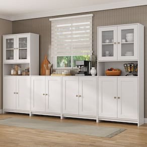 Conjunto 2 Armários para Cozinha Porta de Vidro 2 Balcão Multiuso Americano Branco Gelo