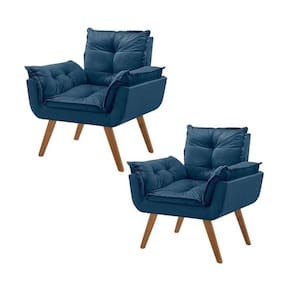 Kit 2 Poltronas em Veludo Base Palito Quadrada Opalla Prime Azul/Azul