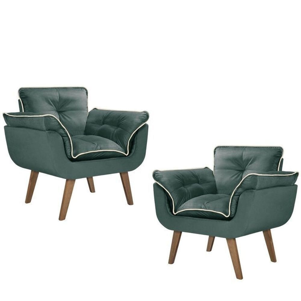 Kit 2 Poltronas Opalla com Debrum e Base Palito Verde/Marfim