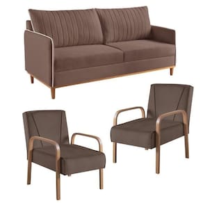 Conjunto de Sala de Estar 1 Sofá Dois Lugares Persa e 2 Poltronas Ágata Marrom
