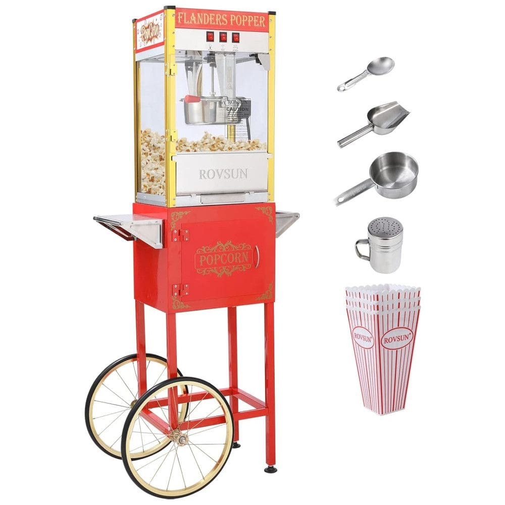 Carrinho de Pipoca Retrô com Panela de 226g, Produz até 7,2 kg de Pipoca, Colher de Pipoca, Colher de Óleo e 3 Copos de Pipoca, 110V 850W,