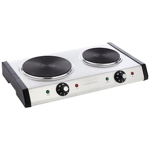 Cooktop Elétrico Portátil com Queimador Duplo, Luzes Indicadoras e Controles de Temperatura Ajustáveis ??Separados de 6 Configurações, 110V