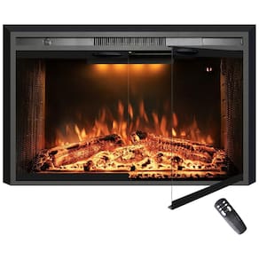 Lareira Elétrica de Embutir A69x101L cm com Controle Remoto, Porta de Vidro, Tela de Malha, Som de Crepitação de Fogo, 3 Cores de Chamas