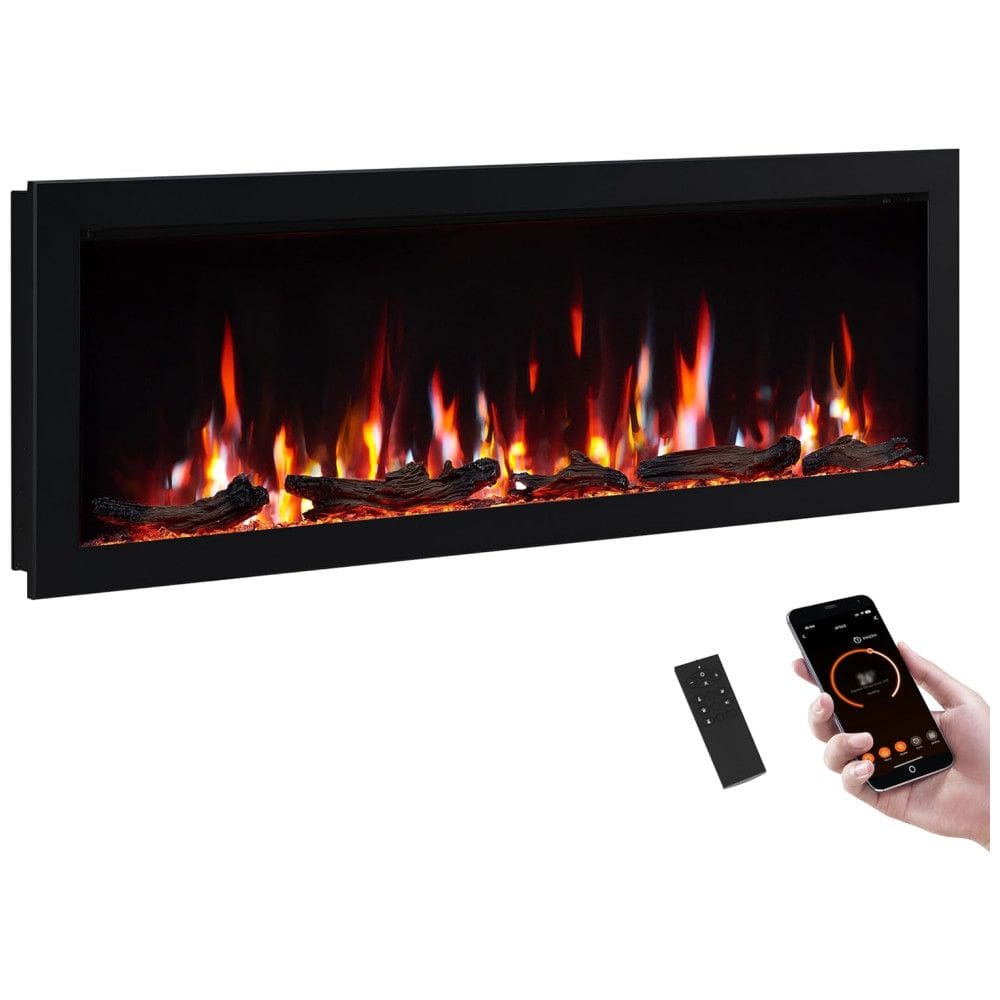 Lareira Elétrica de Embutir A45x127L cm com 9 Cores de Chama, Temporizador, Desligamento de Segurança, Compatível Alexa e Google Assistant,