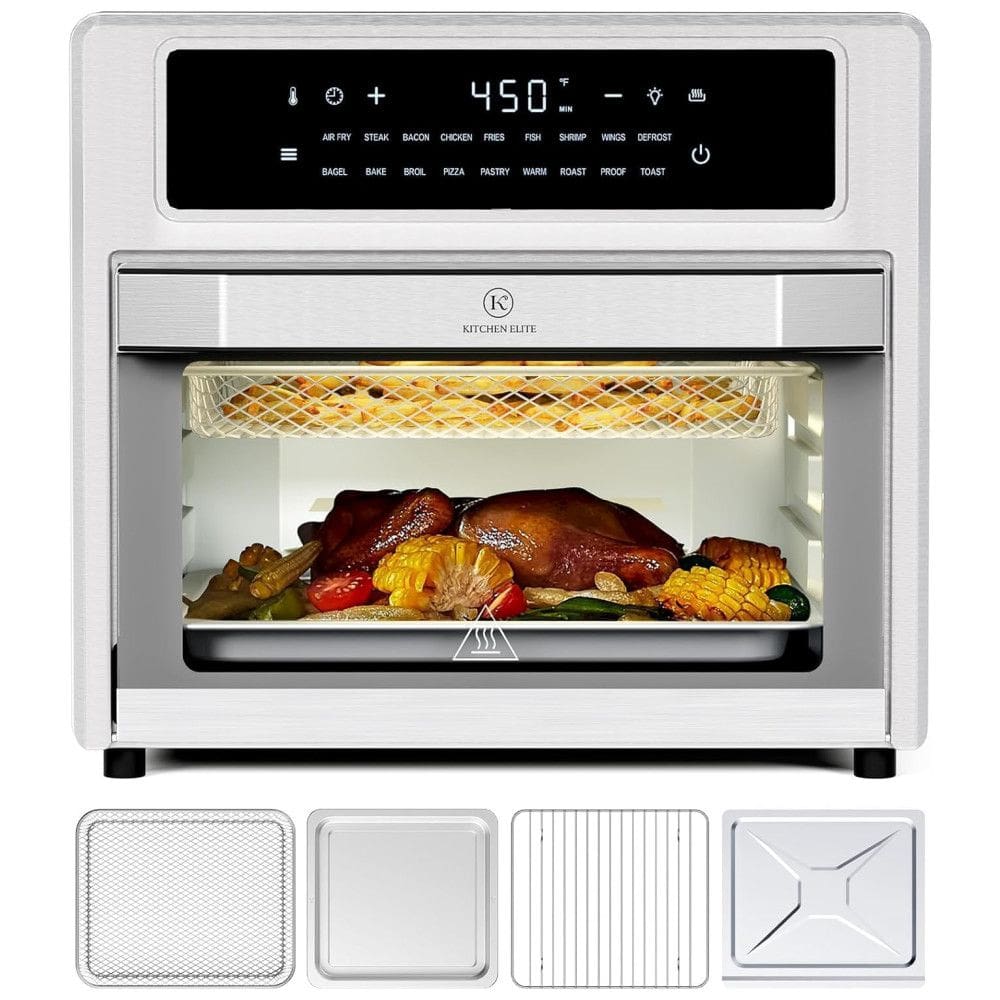 Forno Elétrico 18 em 1 com Capacidade de 25L, Material de Aço Inoxidável, Recursos de Zona Dupla e Tela Digital, 110V 1700W, Kitchen Elite,