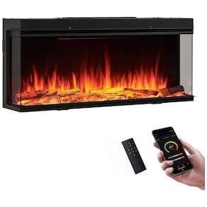 Lareira Elétrica de Embutir A49x109L cm com Chamas Multicoloridas, Temporizador, Vista Lateral, Termostato Ajustável e Compativel com