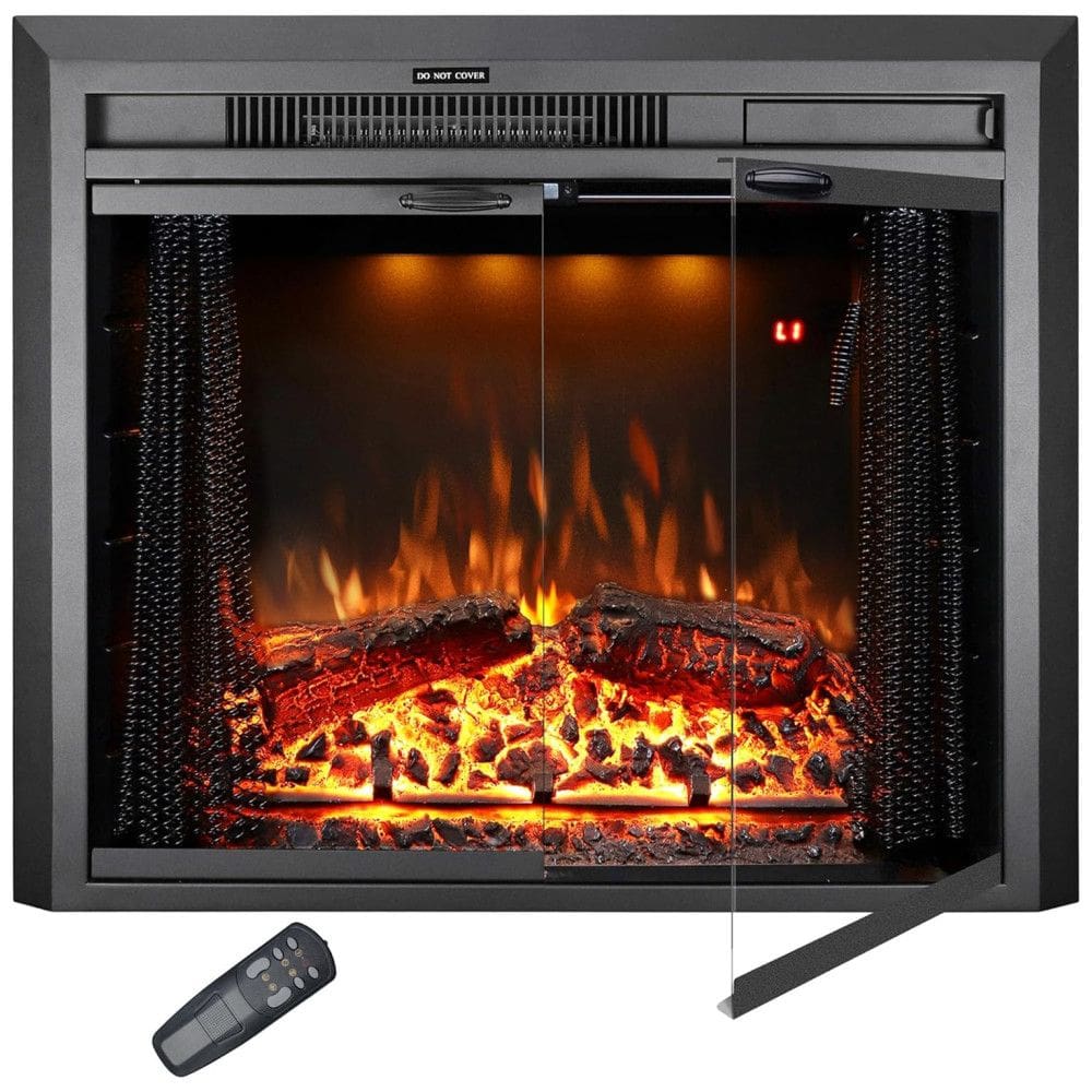 Lareira Elétrica de Embutir A53x64L cm com Controle Remoto, Porta de Vidro, Tela de Malha, Som de Crepitação de Fogo, 3 Cores de Chamas