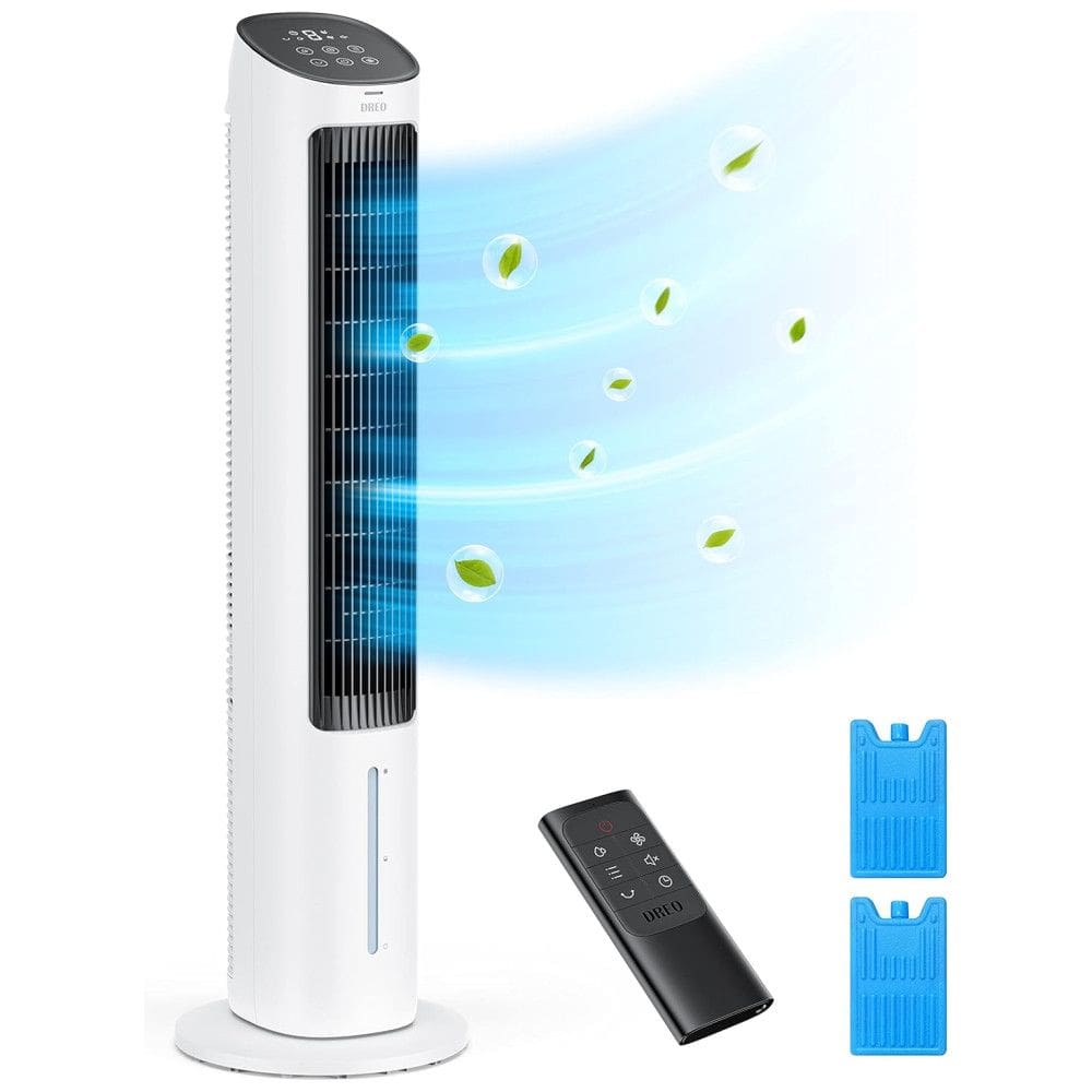 Ventilador de Torre com Ar Frio, Resfriador Evaporativo, Ventilador para Quarto com Oscilação 80°, Pacotes de Gelo, Controle Remoto, 3