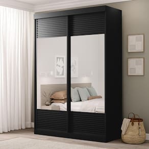 Guarda-Roupa com Espelho 2 Portas de Correr Samambaia CabeCasa MadeiraMadeira Preto