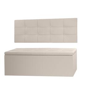 Kit Cabeceira Painel e Calçadeira Baú Casal Queen 1,60m Roma Material Sintético Bege Dal Poz Estofados