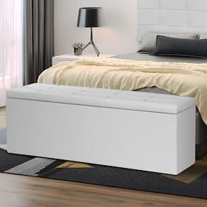 Calçadeira Baú Casal Queen 1,60m Roma Material Sintético Branco Dal Poz Estofados