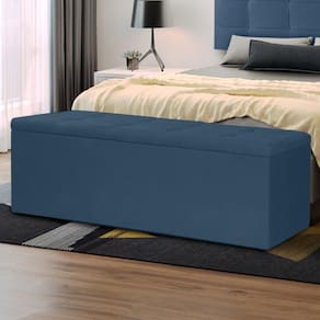Calçadeira Baú Casal Queen 1,60m Roma Suede Azul Marinho Dal Poz Estofados