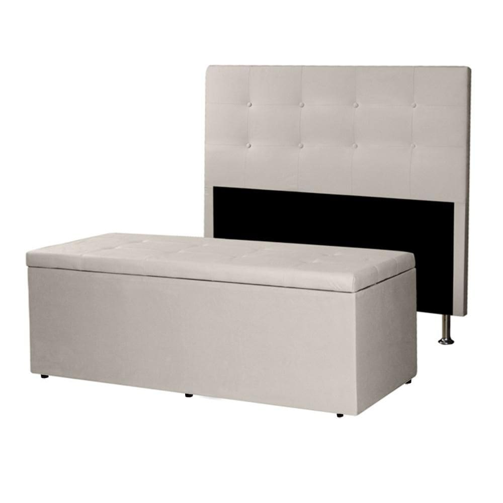 Kit Cabeceira e Calçadeira Baú Casal 1,40m Berlim Suede Bege Dal Poz Estofados