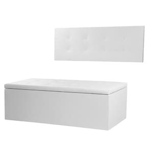 Kit Cabeceira Painel e Calçadeira Baú Casal Queen 1,60m Berlim Material Sintético Branco Dal Poz Estofados