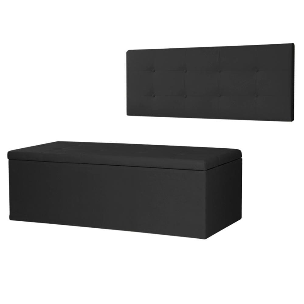 Kit Cabeceira Painel e Calçadeira Baú Casal King 1,95m Berlim Suede Preto Dal Poz Estofados