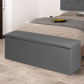 Calçadeira Baú Casal Queen 1,60m Berlim Material Sintético Cinza Dal Poz Estofados
