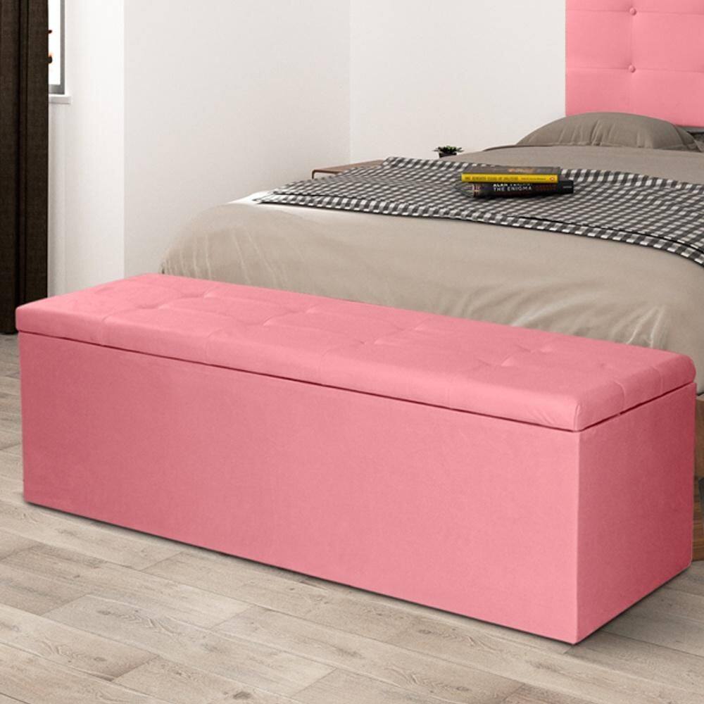 Calçadeira Baú Casal Queen 1,60m Berlim Suede Rosa Dal Poz Estofados