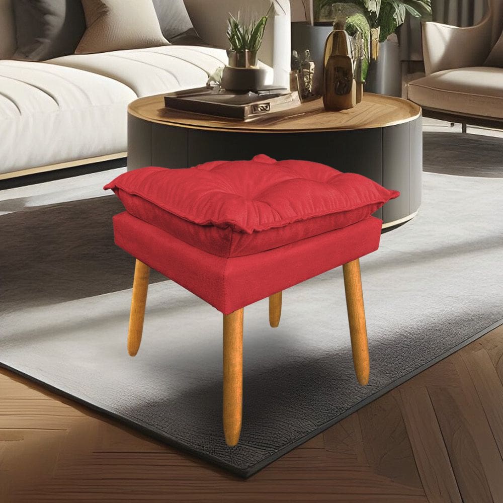 Puff Decorativo Opala Suede Vermelho Pés Palito Dal Poz Estofados