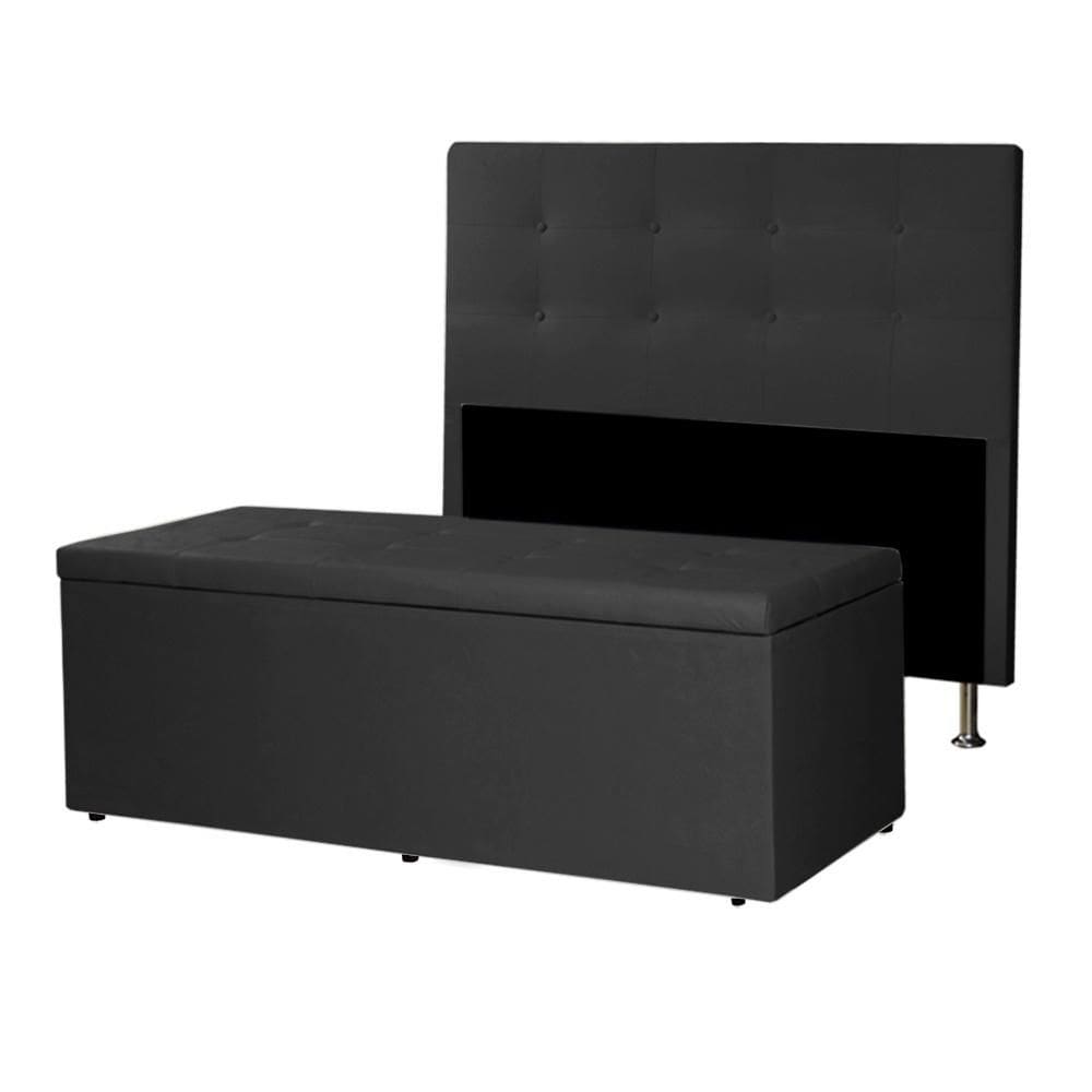 Kit Cabeceira e Calçadeira Baú Casal King 1,95m Berlim Suede Preto Dal Poz Estofados