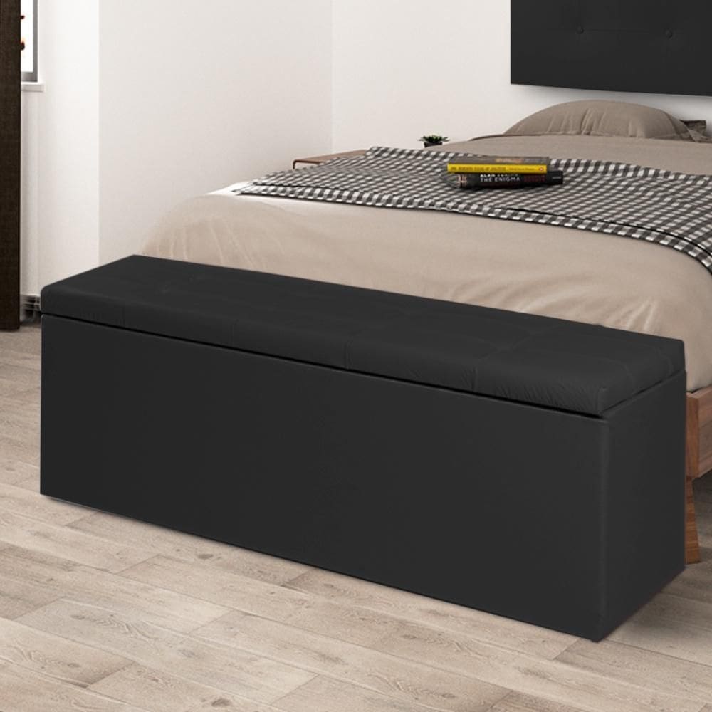Calçadeira Baú Casal King 1,95m Berlim Material Sintético Preto Dal Poz Estofados