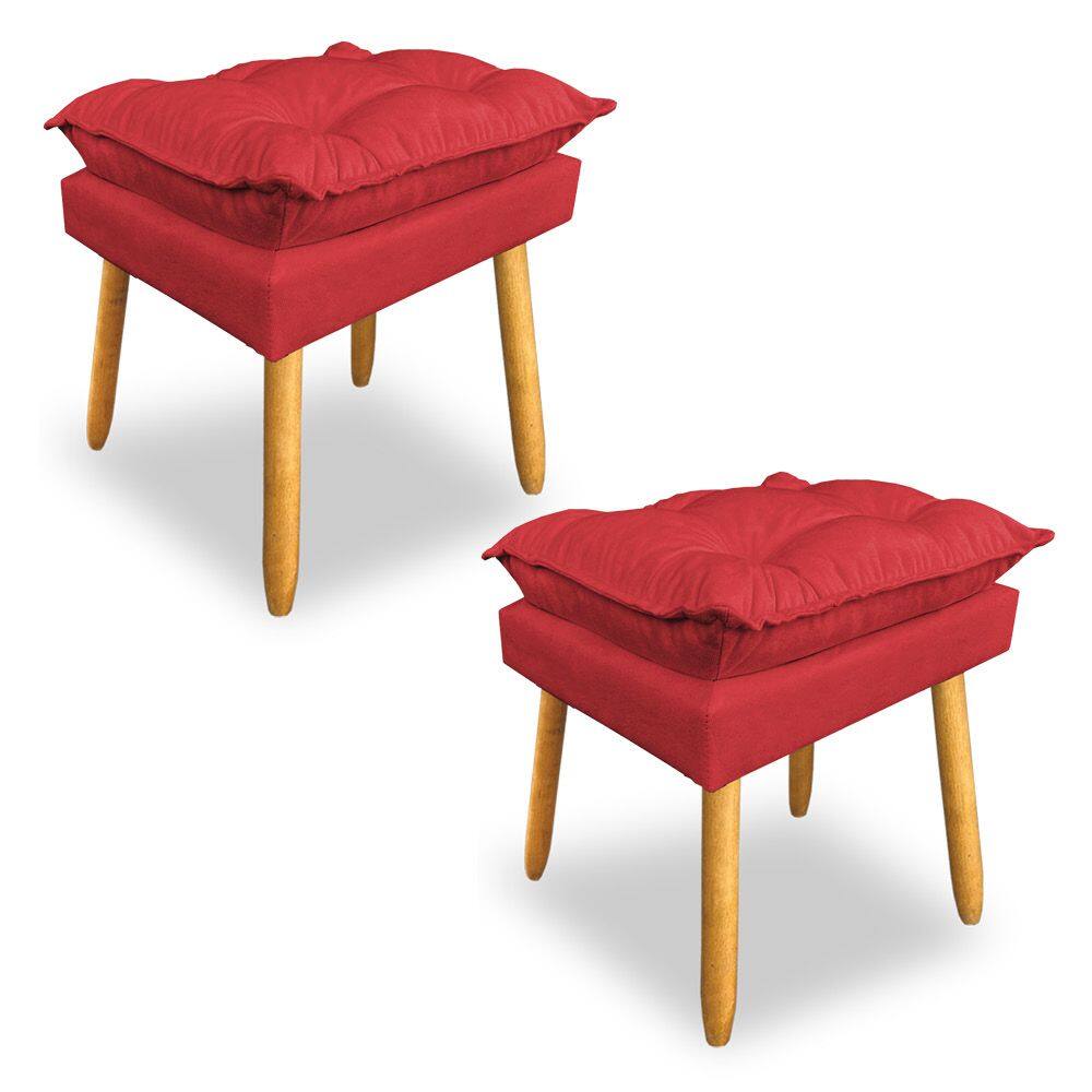 Kit 2 Puffs Decorativo Opala Suede Vermelho Pés Palito Dal Poz Estofados