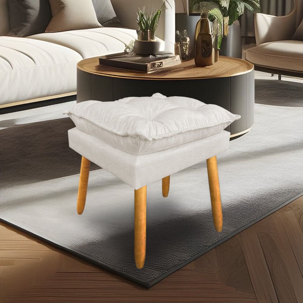 Puff Decorativo Opala Linho Bege Pés Palito Dal Poz Estofados