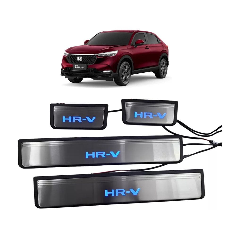 Soleira de Porta HRV HR-V 2022 / 2025 Aço Inox iluminada com Led Azul - KX3