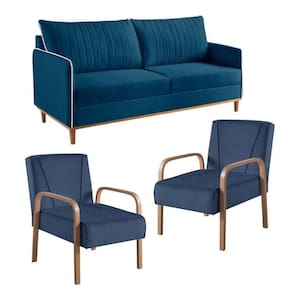 Conjunto de Sala de Estar 1 Sofá Dois Lugares Persa e 2 Poltronas Ágata Azul